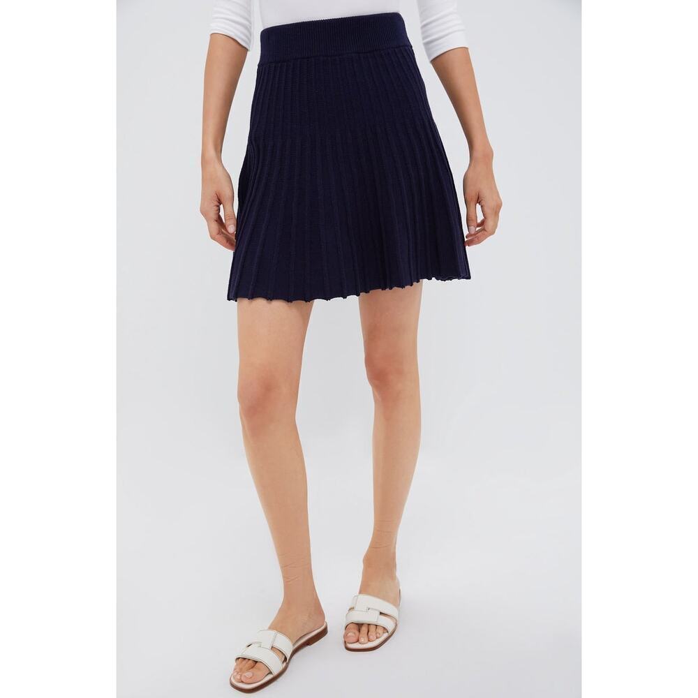 POMANDER PLACE Navy Knit Pleated Saylor Skirt Size L NWT Retail $98 Tuckernuck